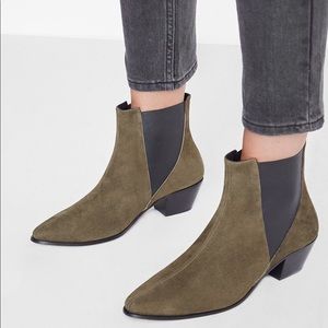 Anine Bing Olive Suede Chelsea Ankle Boots with Black Elastic